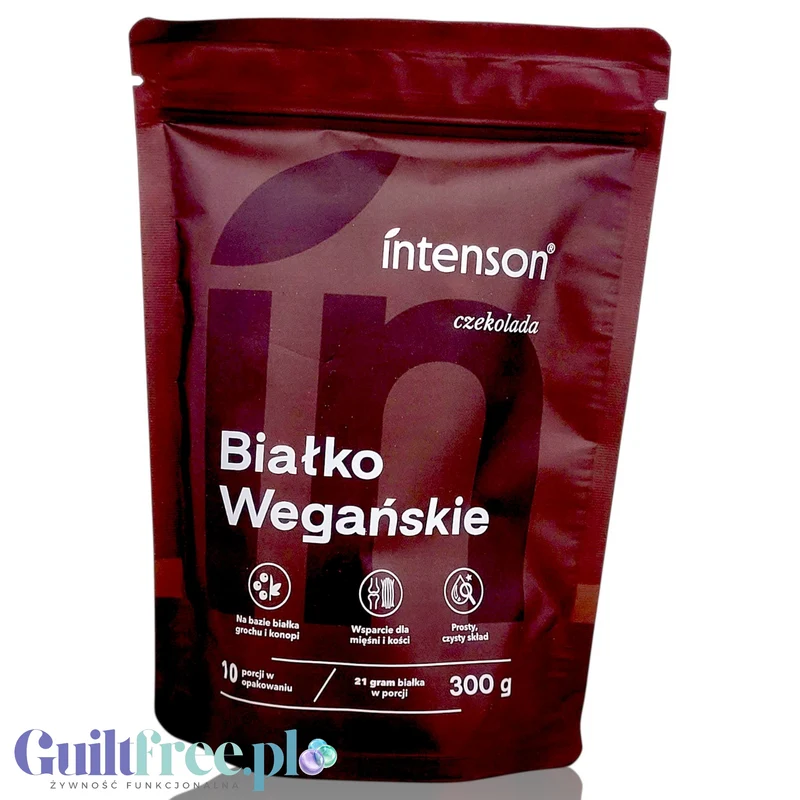 Intenson Białko wegańskie Czekolada 300g - wegańska odżywka białkowa słodzona tylko stewią z naturalnym aromatem