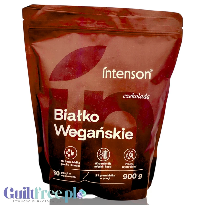 Intenson Białko wegańskie Czekolada 900g - wegańska odżywka białkowa słodzona tylko stewią z naturalnym aromatem