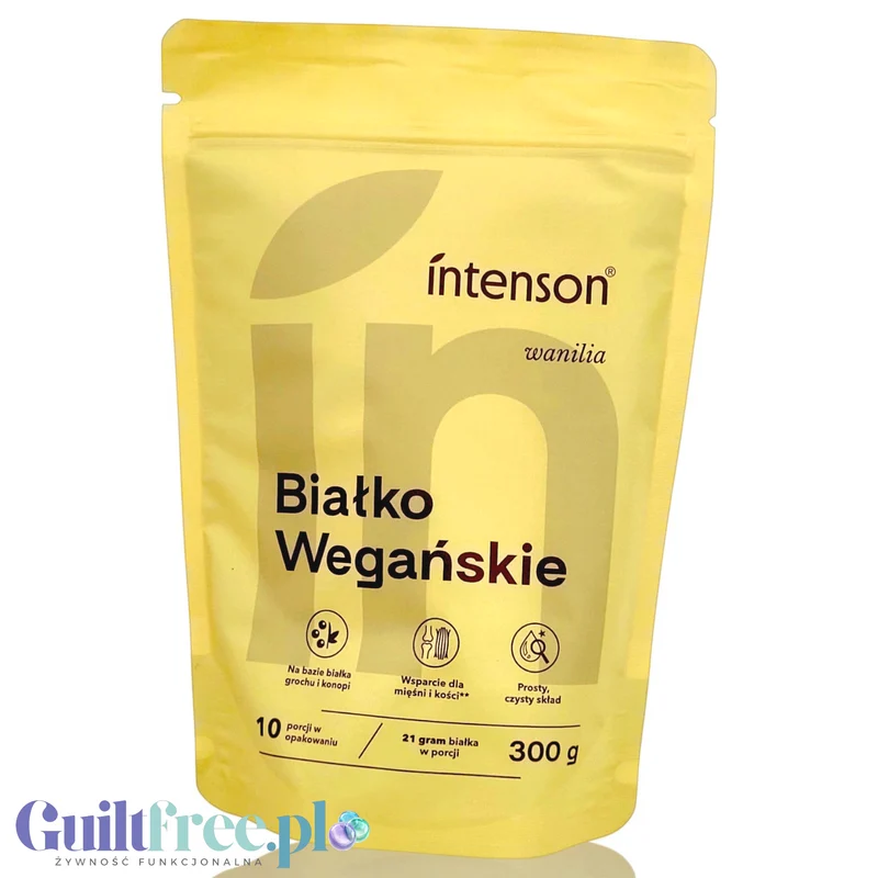 Intenson Białko wegańskie Wanilia300g - roślinna odzywka białkowa słodzona tylko stewią z naturalnym aromatem