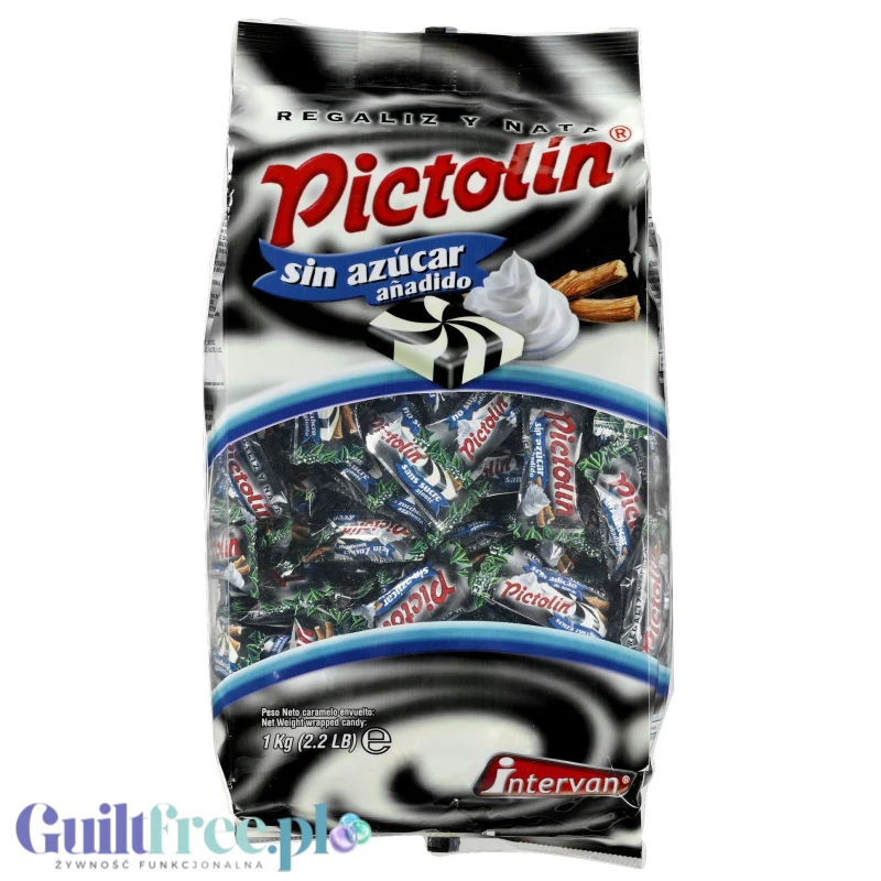 Pictolin Licorice & Cream - bezglutenowe cukierki bez cukru o smaku lukrecjowo-śmietankowym 0,8kg