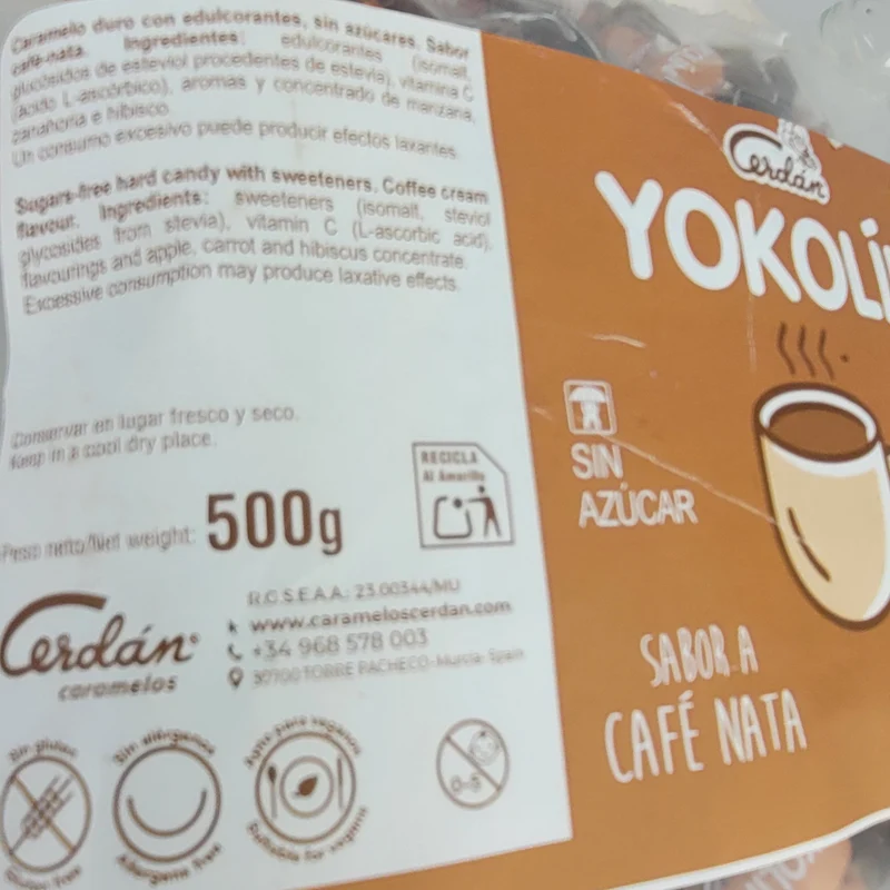 Cerdan Yokolin Cream Coffee 0,5kg - kawowo śmietankowe cukierki bez cukru