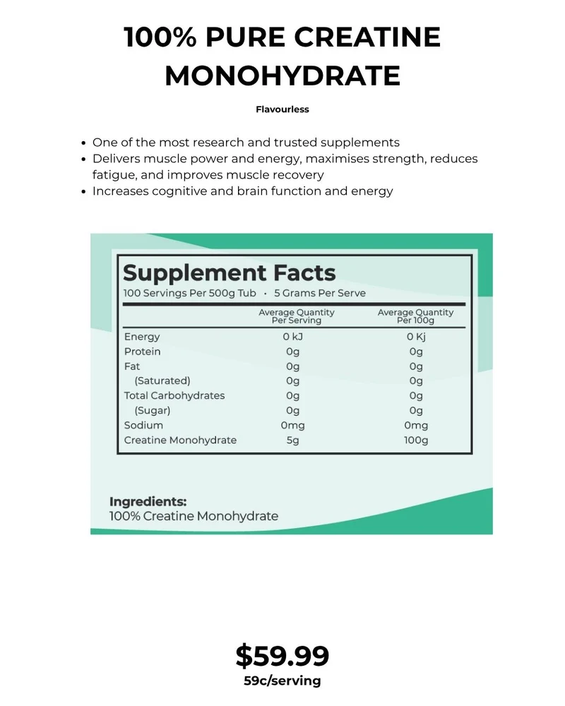 100% Pure Creatine Monohydrate — Stronger. Every Session. Flavourless. 500g Tub.