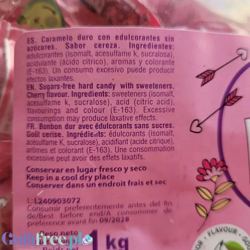 Cerdan Caramelos Cherry Candies - walentynkowe wiśniowe cukierki bez cukru na wagę