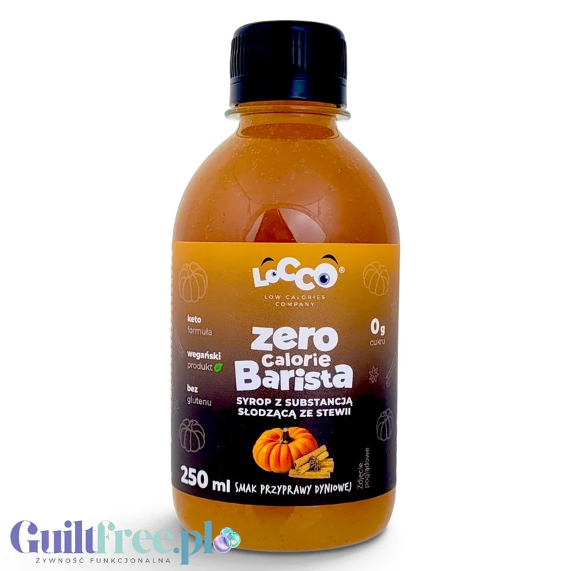 Locco Zero Calorie Barista Pumpkin Spice 250ml - syrop zero kalorii ze stewią, bez cukru, do kawy i deserów