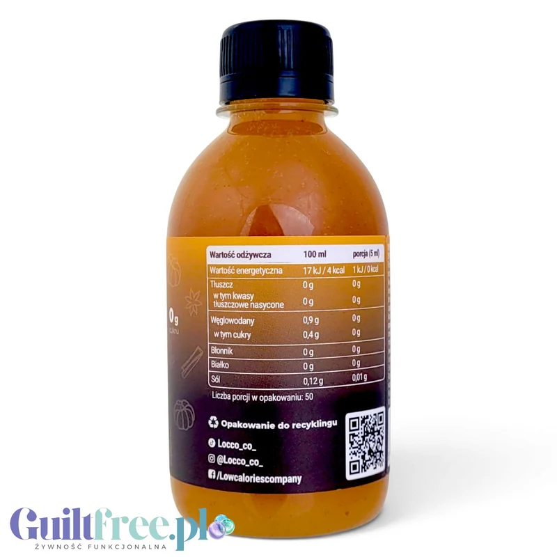 Locco Zero Calorie Barista Pumpkin Spice 250ml - syrop zero kalorii ze stewią, bez cukru, do kawy i deserów