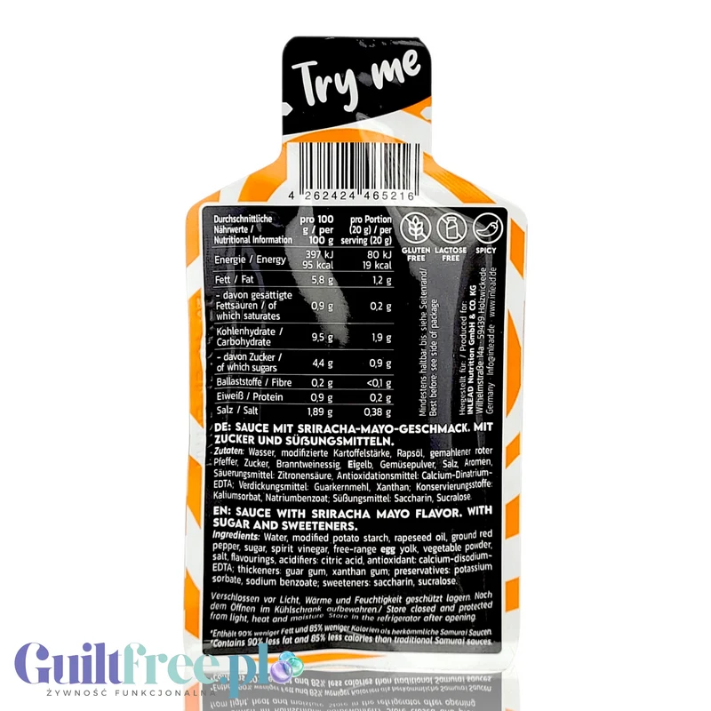 Inlead Premium Sauce Sriracha Mayo, saszetka - pikantny sos paprykowo-majonezowy 70% mniej tłuszczu