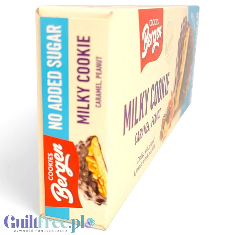 Bergen Milky Cookie Caramel & Peanut - warstwowe chrupiące ciastka w polewie bez cukru