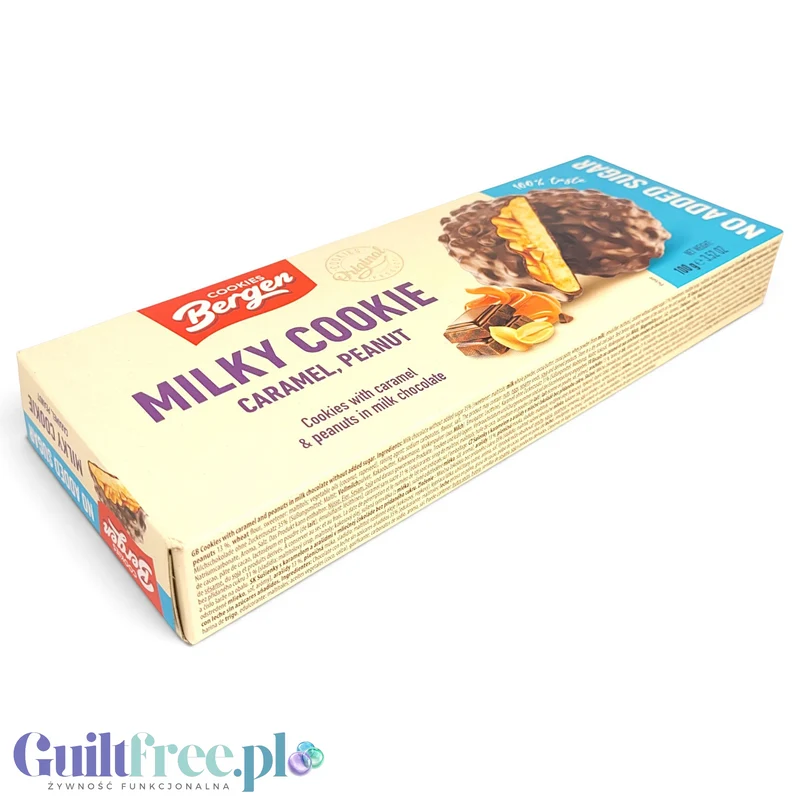 Bergen Milky Cookie Caramel & Peanut - warstwowe chrupiące ciastka w polewie bez cukru