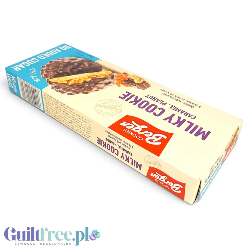 Bergen Milky Cookie Caramel & Peanut - warstwowe chrupiące ciastka w polewie bez cukru