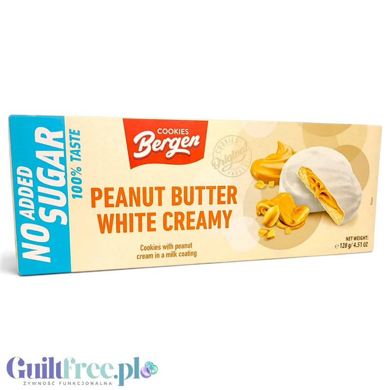 Bergen Peanut Butter White Creamy Cookies ciastka orzechowo-karmelowe w białej polewie bez cukru
