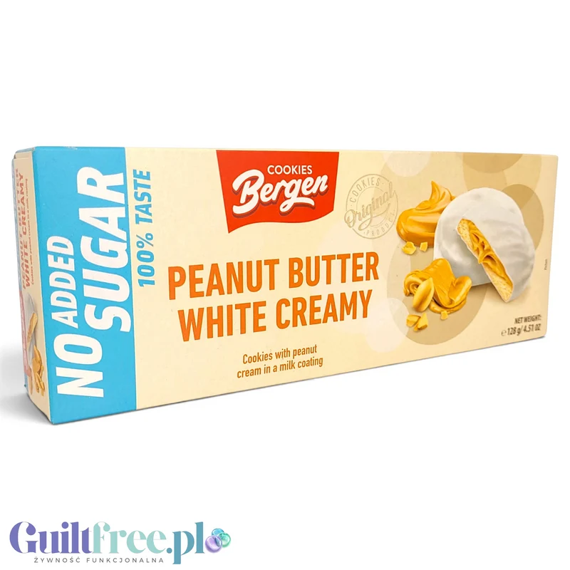Bergen Peanut Butter White Creamy Cookies ciastka orzechowo-karmelowe w białej polewie bez cukru