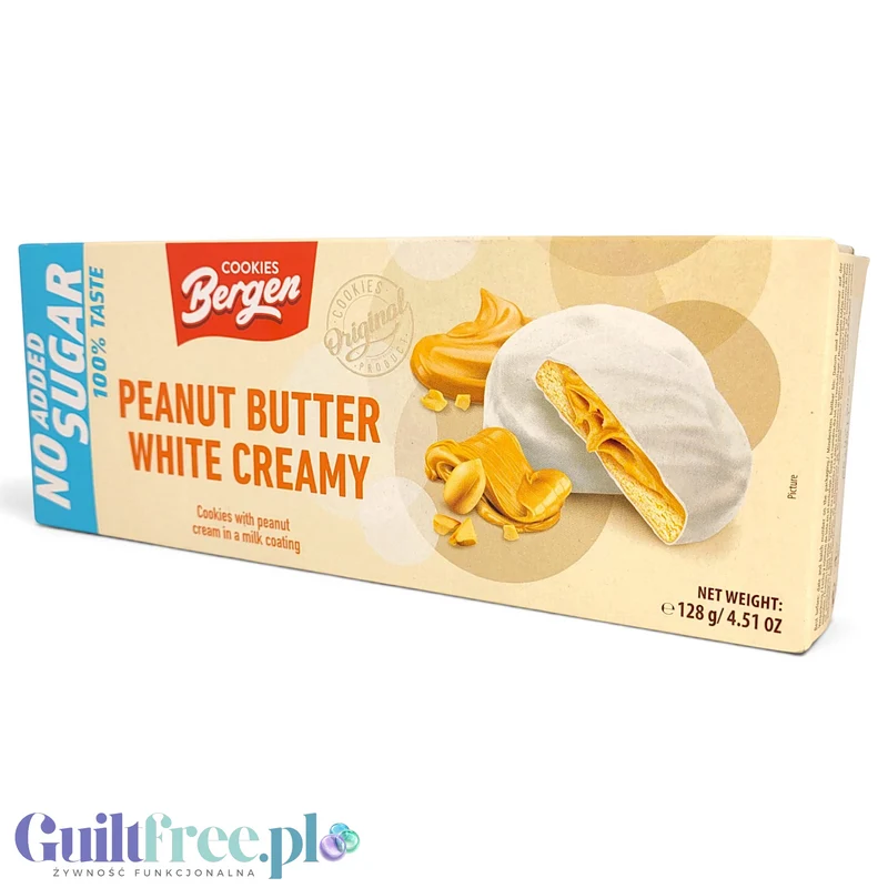 Bergen Peanut Butter White Creamy Cookies ciastka orzechowo-karmelowe w białej polewie bez cukru