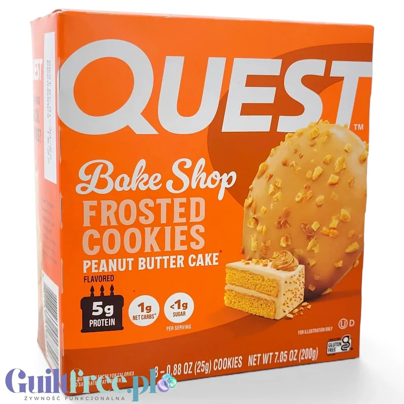 Quest Frosted Cookies, Peanut Butter Cake - lukrowane orzechowe miękkie keto ciastka w polewie, BOX 8 SZT