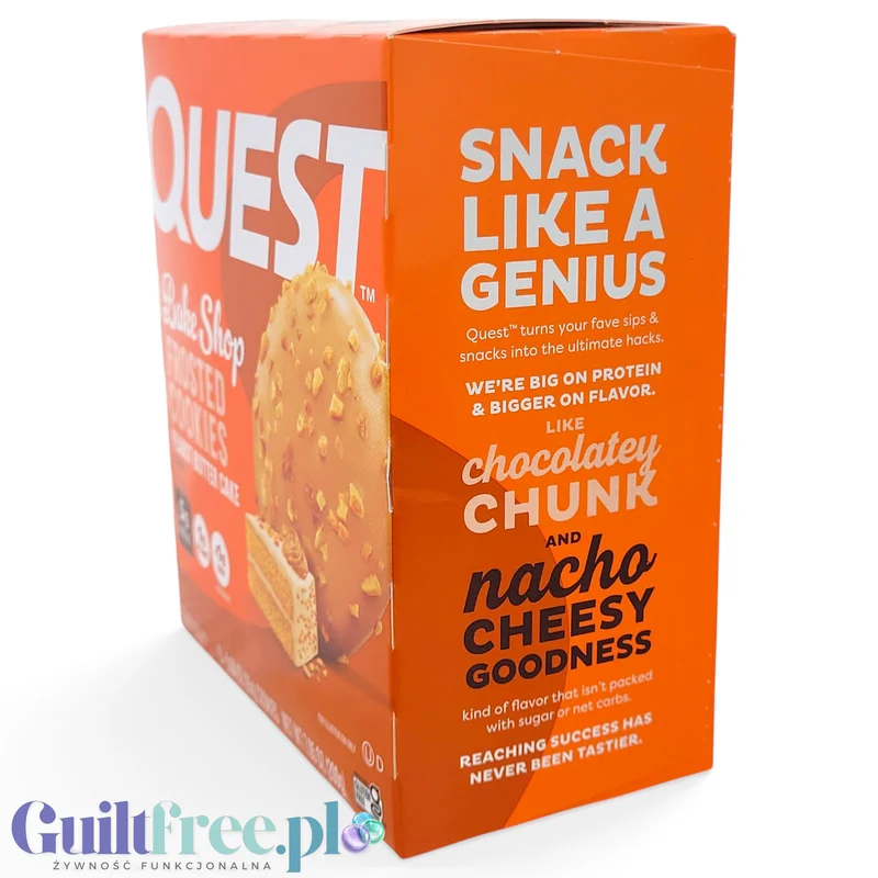 Quest Frosted Cookies, Peanut Butter Cake - lukrowane orzechowe miękkie keto ciastka w polewie, BOX 8 SZT