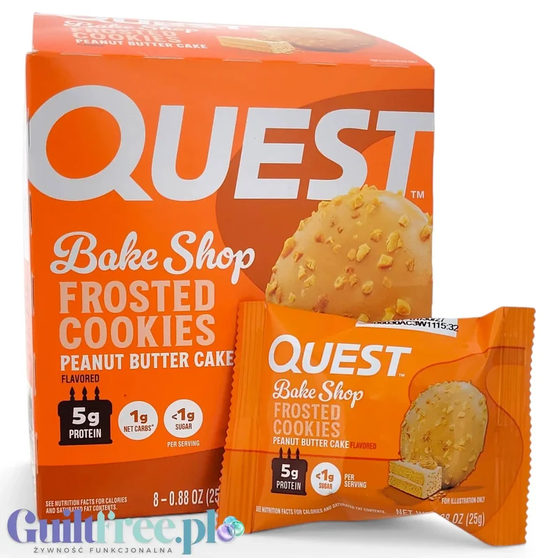 Quest Frosted Cookies, Peanut Butter Cake - lukrowane orzechowe miękkie keto ciastka w polewie, BOX 8 SZT