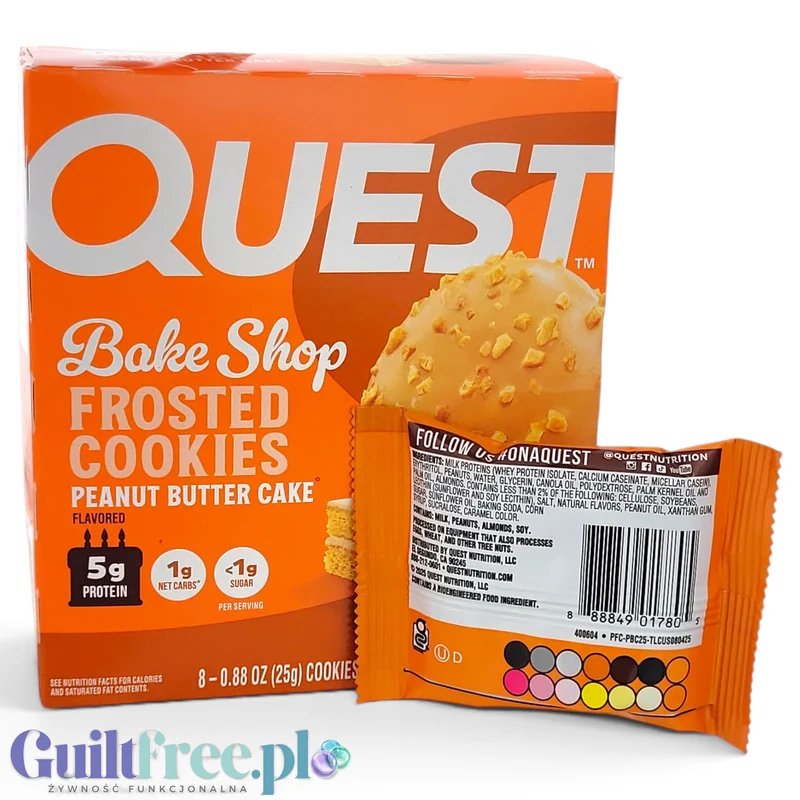 Quest Frosted Cookies, Peanut Butter Cake - lukrowane orzechowe miękkie keto ciastka w polewie, BOX 8 SZT