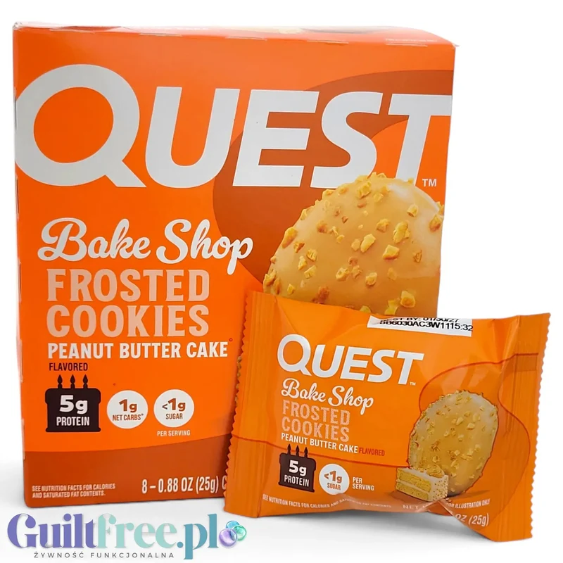 Quest Frosted Cookies, Peanut Butter Cake - lukrowane orzechowe miękkie keto ciastka w polewie, BOX 8 SZT