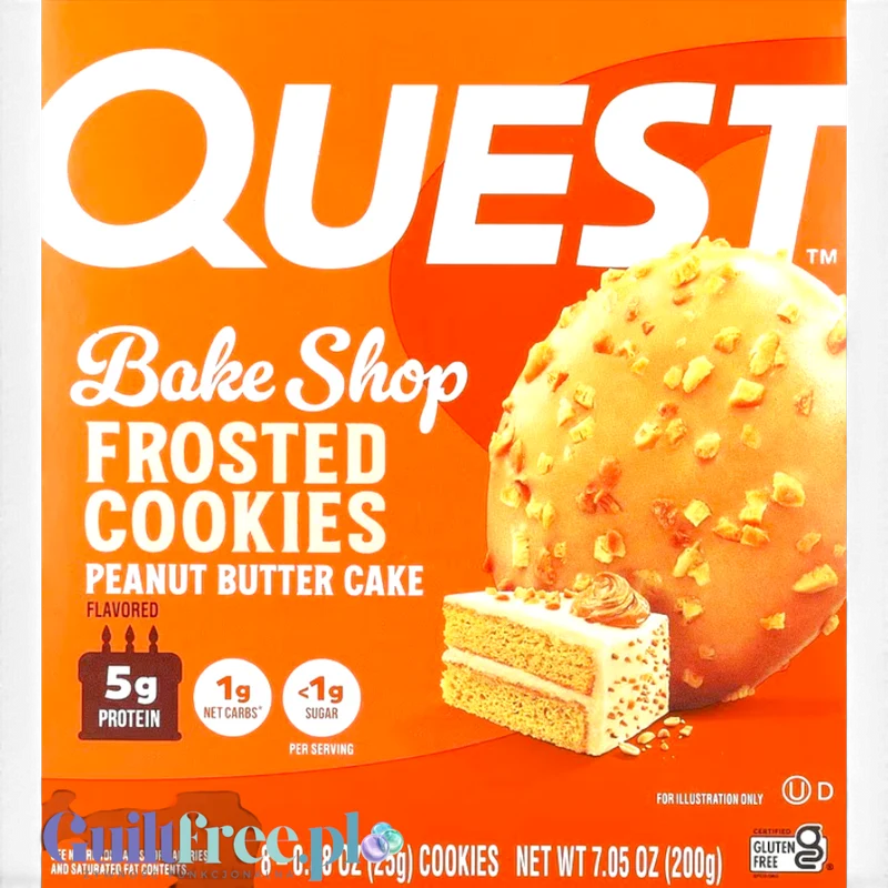 Quest Frosted Cookies, Peanut Butter Cake - lukrowane orzechowe miękkie keto ciastka w polewie, BOX 8 SZT