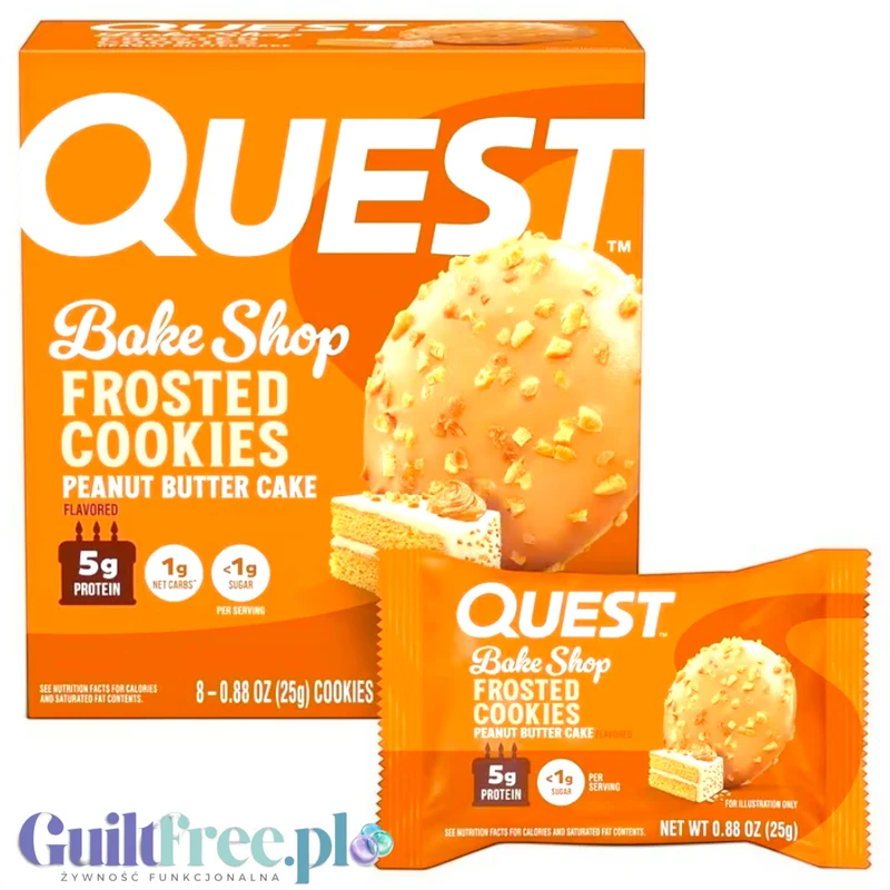 Quest Frosted Cookies, Peanut Butter Cake - lukrowane orzechowe miękkie keto ciastka w polewie, BOX 8 SZT