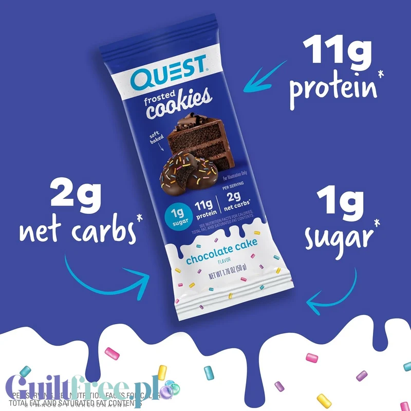 Quest Bake Shop Frosted Cookies Chocolate Cake - miękkie lukrowane ciastko proteinowe