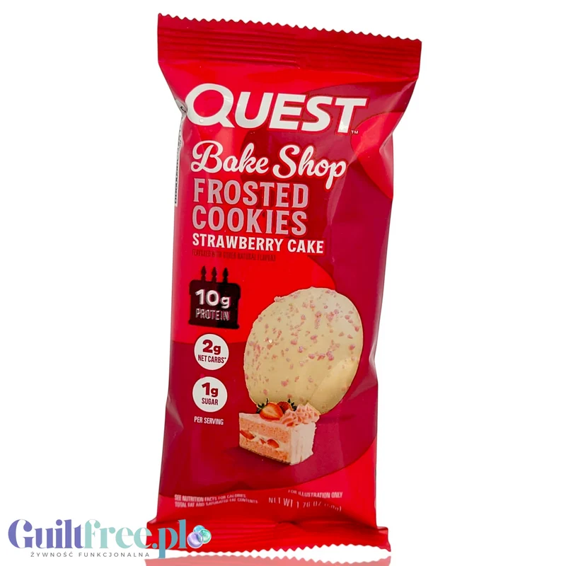 Quest Bake Shop Frosted Cookies Strawberry Cake - lukrowane miękkie ciastka proteinowe z polewą, smak truskawkowy