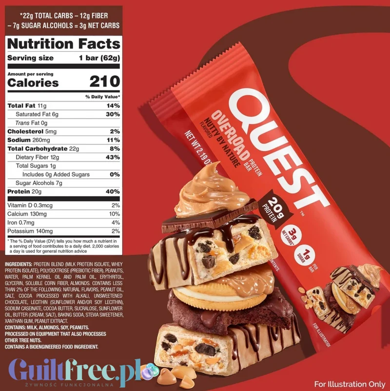 Quest Overload Nutty By Nature - odpicowany baton proteinowy bez cukru i maltitolu