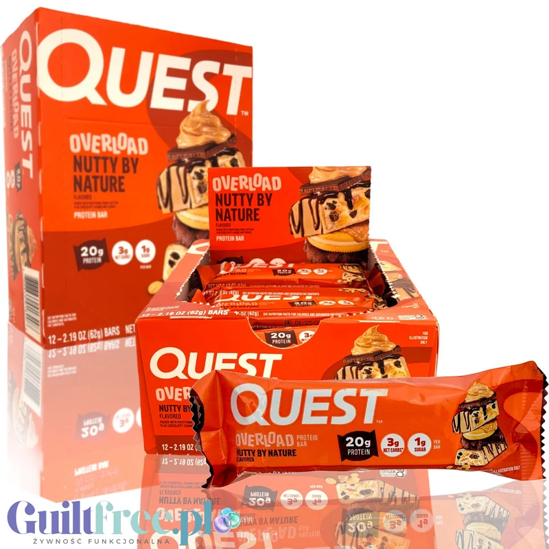 Quest Overload Nutty By Nature BOX x 12szt - baton proteinowy bez cukru i maltitolu