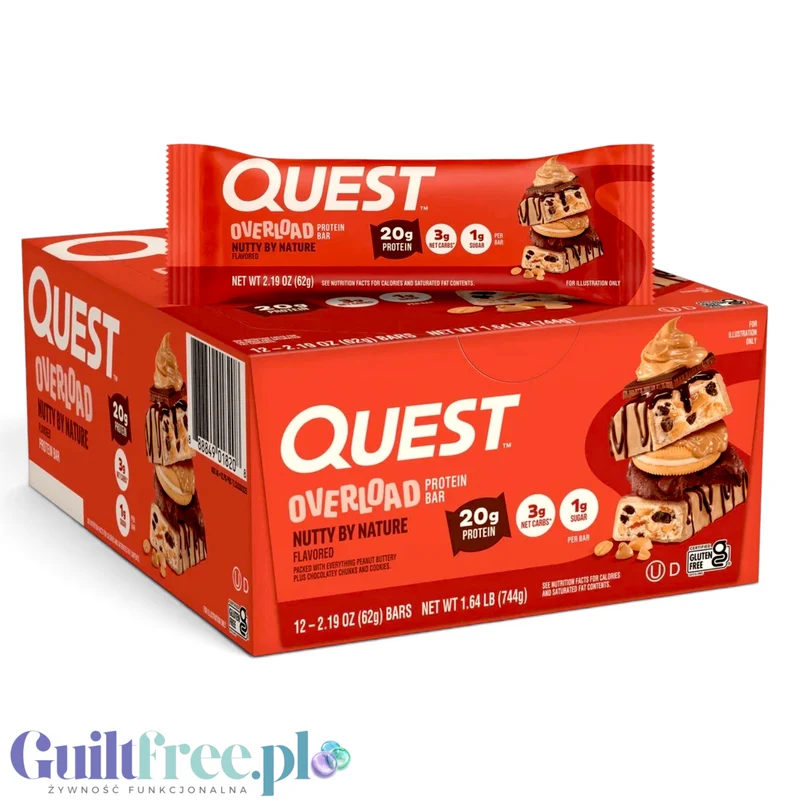 Quest Overload Nutty By Nature BOX x 12szt - baton proteinowy bez cukru i maltitolu