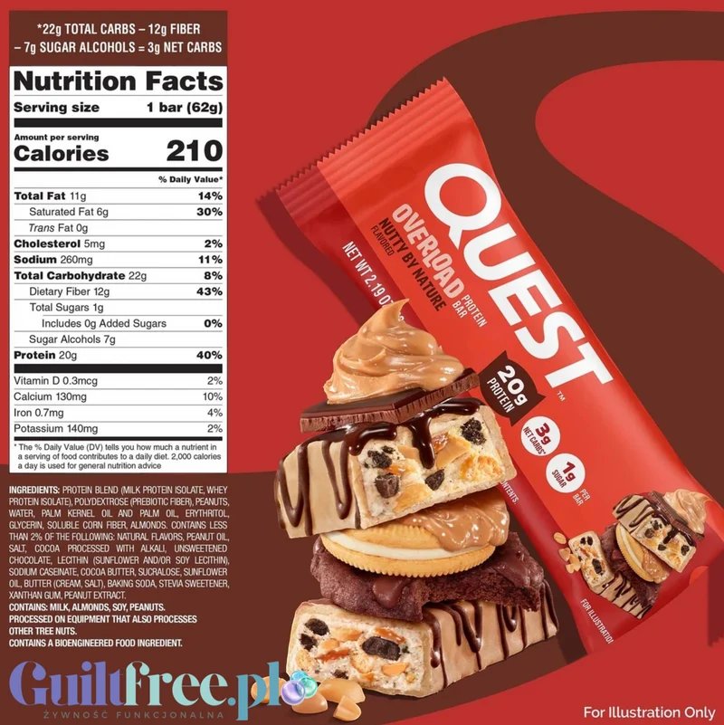 Quest Overload Nutty By Nature BOX x 12szt - baton proteinowy bez cukru i maltitolu