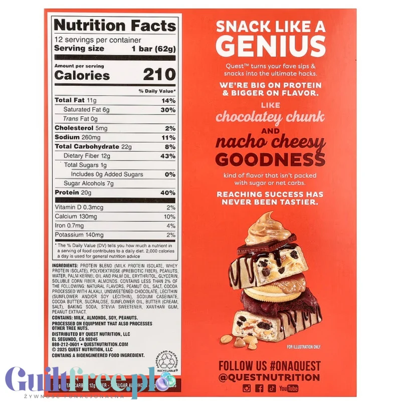 Quest Overload Nutty By Nature BOX x 12szt - baton proteinowy bez cukru i maltitolu
