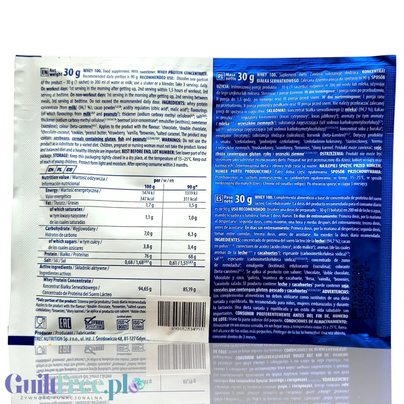 Trec Nutrition Whey 100 Cookies - koncentrat białka serwatkowego, saszetka, smak ciasteczka z kremem