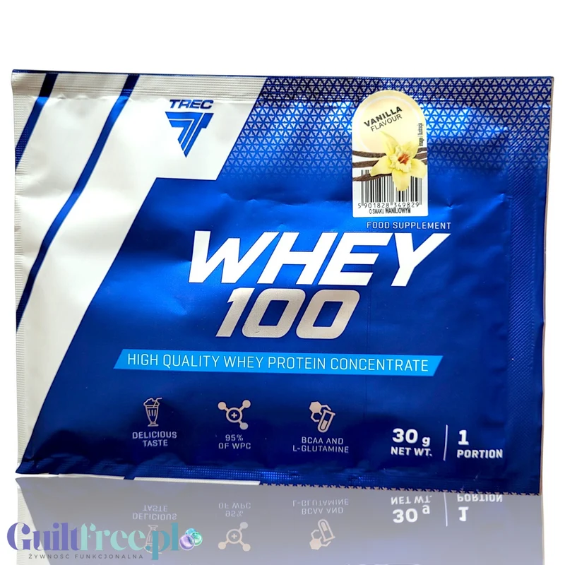 Trec Nutrition Whey 100 Vanilla - koncentrat białka serwatkowego, saszetka, smak waniliowy