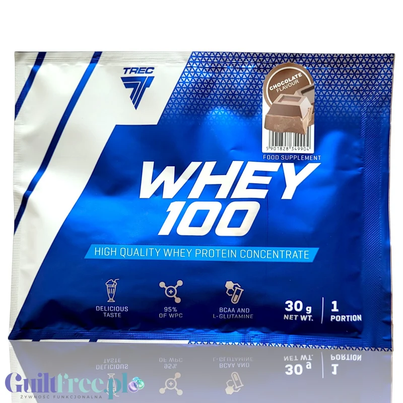 Trec Nutrition Whey 100 Chocolate - koncentrat białka serwatkowego, saszetka, smak czekoladowy