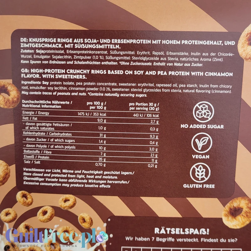 Inlead Protein Loops Cinnamon Flavor - wegańskie proteinowe kółeczka śniadaniowe bez cukru i glutenu