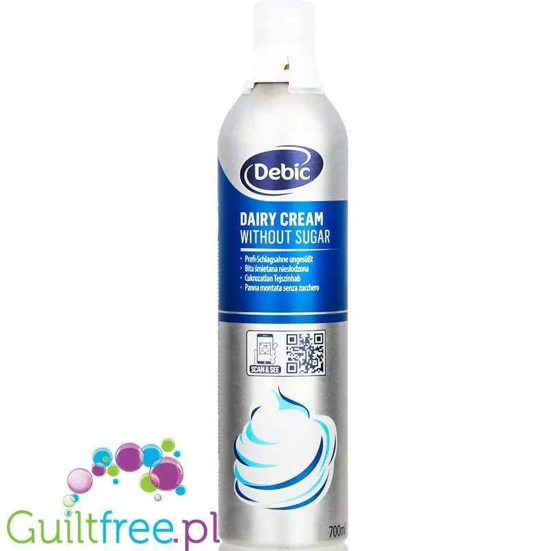 Debic Dairy Cream Without Sugar - profesjonalna keto bita śmietana bez cukru w spray'u XXL 0,7L