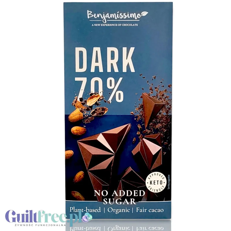 Benjamissimo Dark 70% - organiczna wegańska keto gorzka czekolada bez cukru i maltitolu