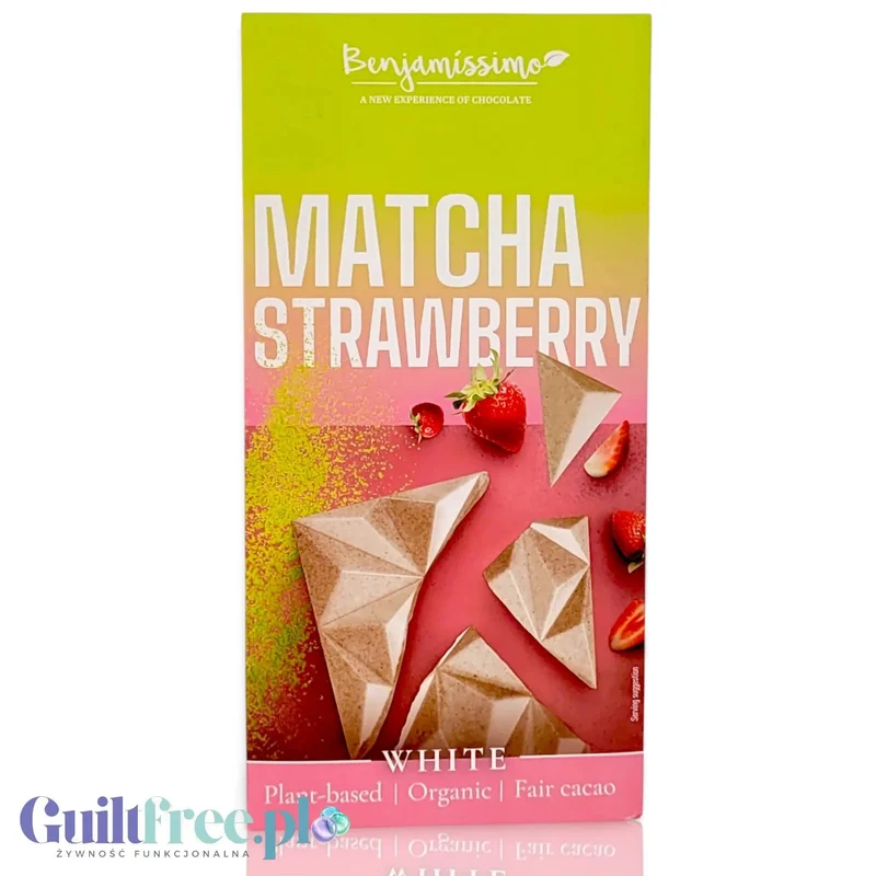 Benjamissimo Matcha Strawberry – bio wegańska tabliczka kakaowa z herbatą matcha i truskawkami