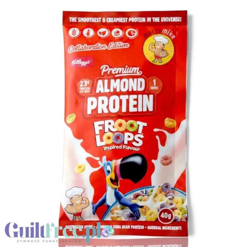 Macro Mike Almond Plant Protein, Froot Loops, 40g - wegańska migdałowa odżywka białkowa