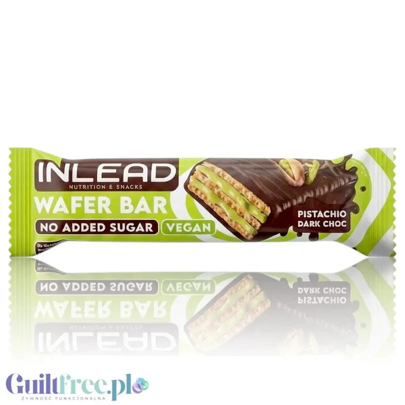 Inlead Wafer Bar Pistachio Dark Choc - wegański wafelek z kremem pistacjowym w polewie czekoladowej bez dodatku cukru