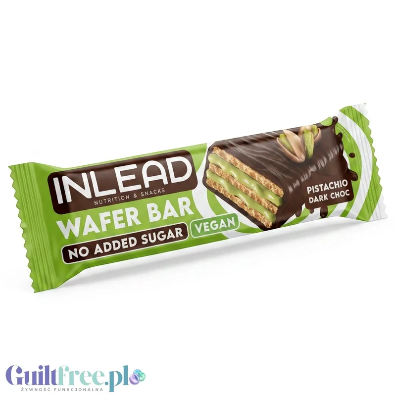 Inlead Wafer Bar Pistachio Dark Choc - wegański wafelek z kremem pistacjowym w polewie czekoladowej bez dodatku cukru