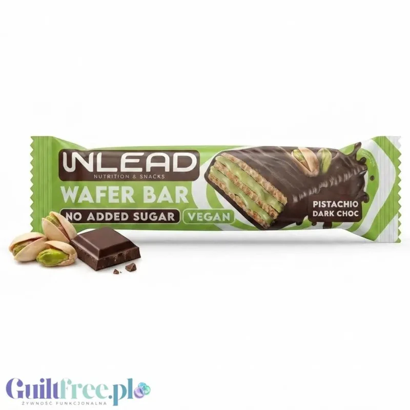 Inlead Wafer Bar Pistachio Dark Choc - wegański wafelek z kremem pistacjowym w polewie czekoladowej bez dodatku cukru