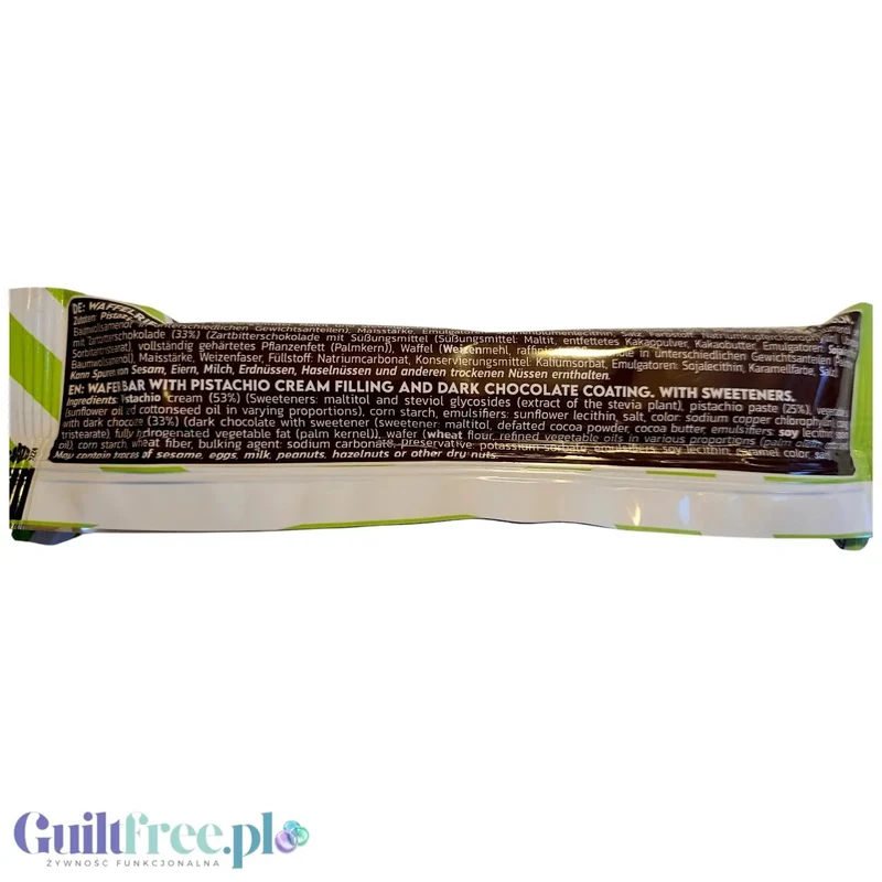 Inlead Wafer Bar Pistachio Dark Choc - wegański wafelek z kremem pistacjowym w polewie czekoladowej bez dodatku cukru