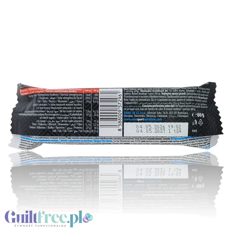 MaxSport Protein Bar Salty Caramel & Popcorn – bezglutenowy baton proteinowy o smaku popcornu i słonego karmelu