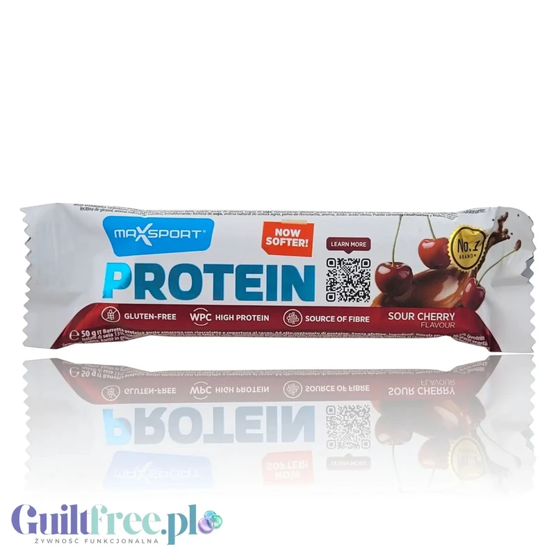 MaxSport Protein Bar Cherry – bezglutenowy baton proteinowy o smaku wiśniowym w polewie kakaowej