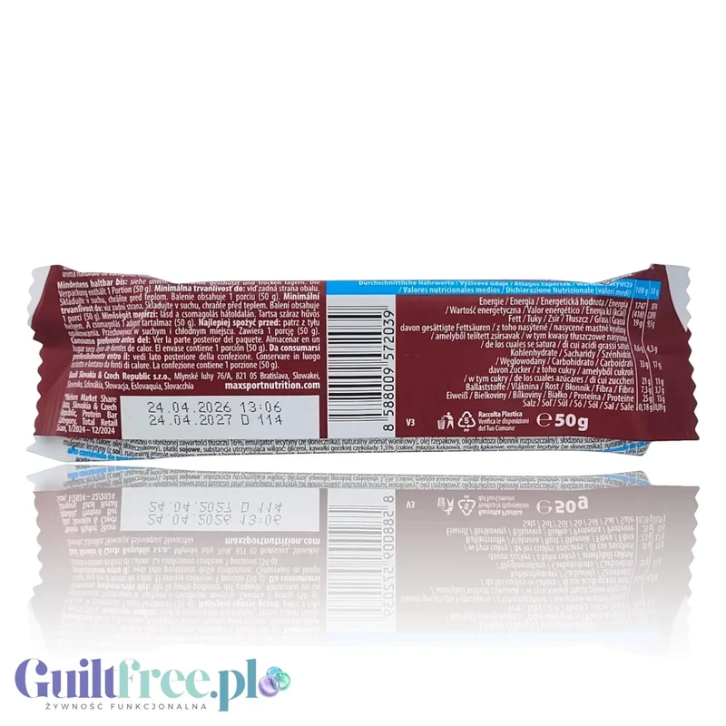 MaxSport Protein Bar Cherry – bezglutenowy baton proteinowy o smaku wiśniowym w polewie kakaowej