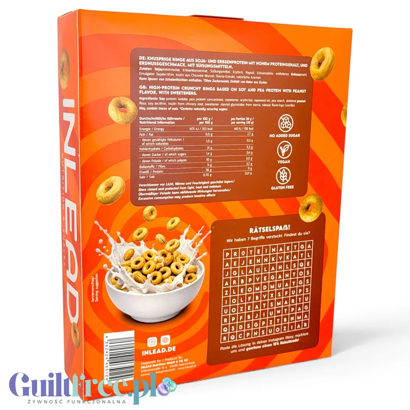 Inlead Protein Loops Peanut Flavor - wegańskie proteinowe kółeczka śniadaniowe bez cukru i glutenu