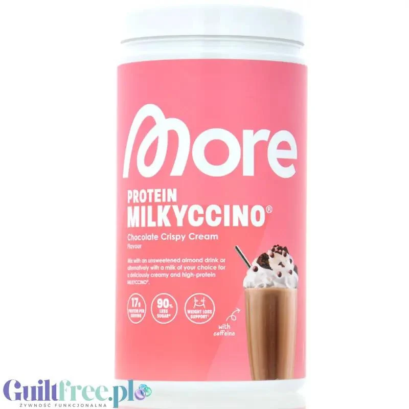 More Nutrition Protein Milkyccino Chocolate Crispy Cream - kawowa odżywka białkowa z kazeiną i kawałkami ciasteczek