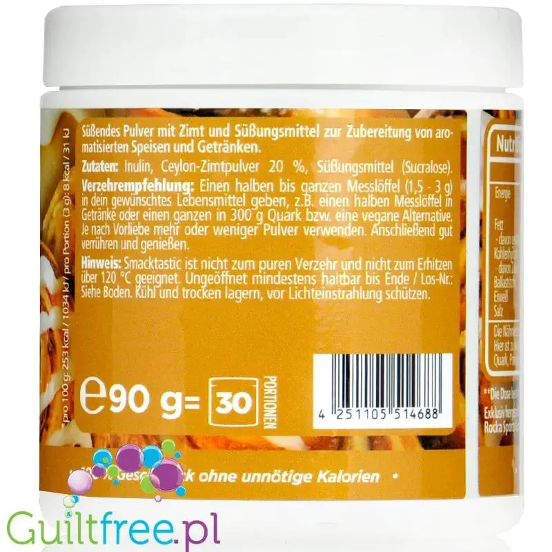 Rocka Nutrition Smacktastic Cinnamon Roll 90g - wegański słodzący aromat drożdżówki cynamonowej w proszku