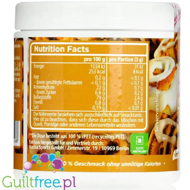 Rocka Nutrition Smacktastic Cinnamon Roll 90g - wegański słodzący aromat drożdżówki cynamonowej w proszku