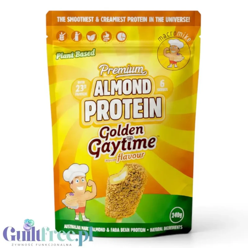 Macro Mike Almond Plant Protein, Golden Gaytime, 240g - wegańska migdałowa odżywka białkowa bez glutenu, mleka i sukralozy